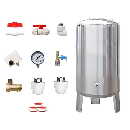 QuinteZhenTially Depósito Presión Bomba Pozo,Almacenamiento Vertical,Vejiga Vertical Almacenamiento Agua Acero Inoxidable,Tanque Presión para Calentador Agua Residencials NoCleaningPort-60L/15gal