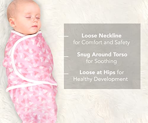 100% Organic Cotton Swaddle Blanket Baby Girl Infant Sleep Sack Wrap, Adjustable Infant Swaddle Wrap Newborn Babies Small 0-3 Months. (Hearts and Flowers 3 Pk)