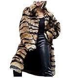 PANOEGSN Women's Warm Leopard Faux Fur Coats Jacket Long Luxury Tiger Furry Collared Overwear Parka Cardigans Open Front Coat