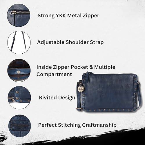 Image of Genuine Italian Leather Boho Studded Crossbody Shoulder Bag - Stylish, Durable, & Perfect for Everyday Use for women