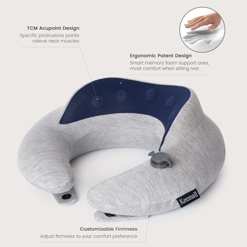 Image of Keemall Inflatable Travel Pillow - Upgraded 3rd Gen Neck Pillow with Carry Bag, Airplane /Train /Bus Neck Support, Double Comfort Portable Essential for Indian Travellers