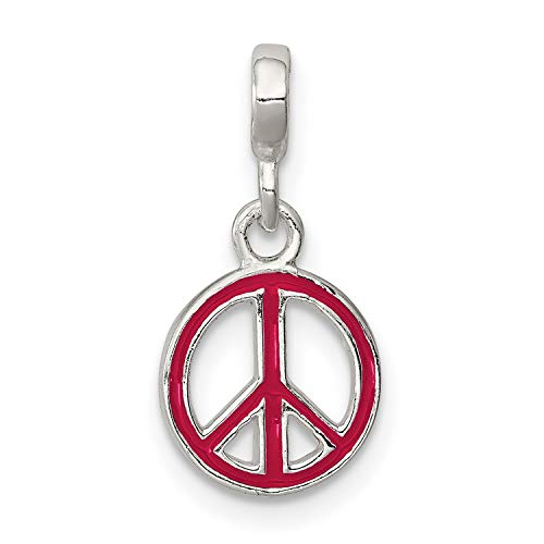 Red Enameled Peace Symbol Charm Enhancer In 925 Sterling Silver 19 mm x 10 mm