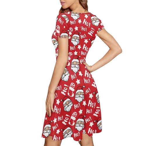 Image of POLERO Women Puffy Swing Elegant Party Midi Dresses Short Sleeve Round Neck A-Line Dress