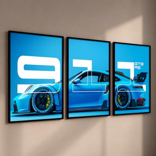 Image of HOMESY Sports Cars Framed Posters Gift Items for Boys Room | Wall Decoration for Bedroom Living Room Office Gaming Room Decor | Sports Cars Poster with Frame for Wall Decor Set Of 3 Size (13x17 inch, BLACK)