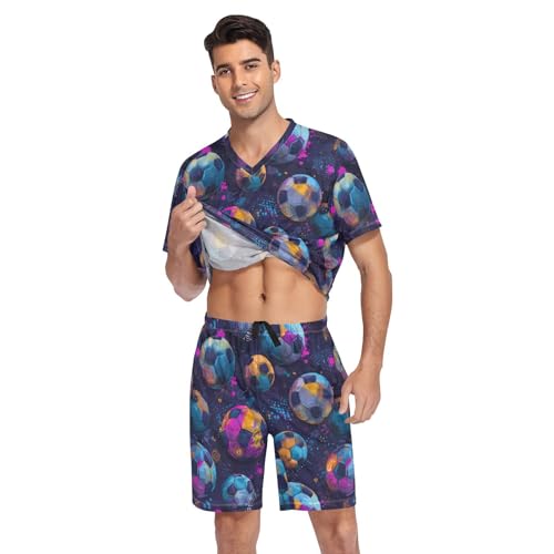 Football Pattern Men’s Pajama Sets Short Sleeve Shirt and Pants with Soft Touch Fabric3