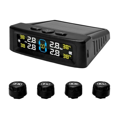 YTFRL Tire Pressure Monitoring System, Tire Monitoring System with Solar & USB Charger, 4 External...