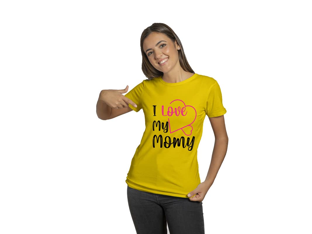 Raavi colors t-Shirt for Mother's Day I Love My MOMY Printed| Yellow|White| Blue|Black|Halfsleeves |Pure Cotton|Round Neck|for Moms and Mummy.(RCM00126)