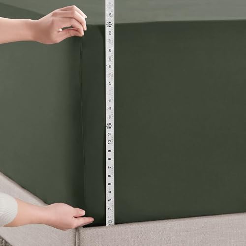 Image of Hearth & Harbor Extra Deep Pocket King Fitted Sheet - Fits 18 to 24 Inch Mattress - Ultra Soft 1800 Microfiber, Wrinkle-Free & Breathable - Hotel Luxury Fitted Sheet Only, Olive Green