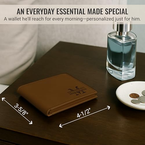 Personalized Name Faux Leather Wallet for Men | Customized Laser Engraved Slim Bifold Wallet for Men with Flip ID for Bills, Cards | Custom Father's Day Gifts for Dad, Birthday Gift for Man, Husband3