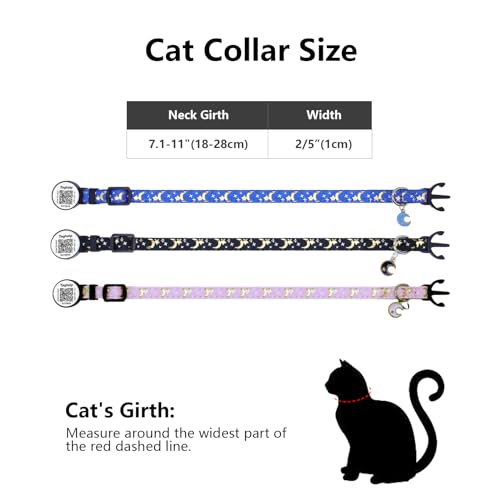 TAGHELP Stars and Moon AirTag Cat Collar with AirTag Holder,Air Tag Cat Collar for Apple. Solid & Safe, Pet Collar, Breakaway Cat Collar, Scan QR for Instant Location Alerts.NO APP(Black)