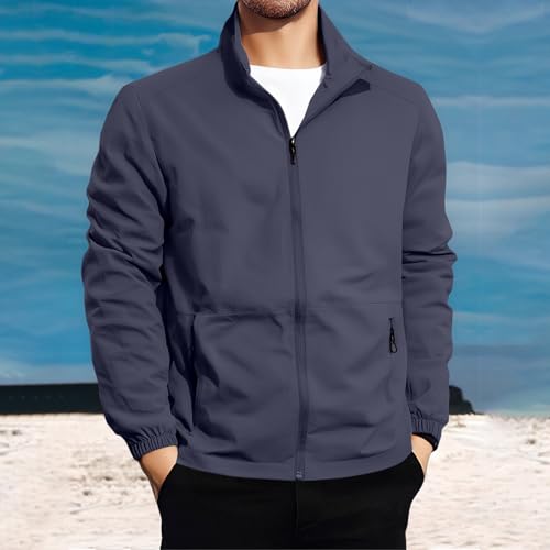 Mens Light Jacket Windbreaker Spring Fall Lightweight Coat Casual Full-Zip Bomber Jacket Relaxed Fit with Zip Pocket2
