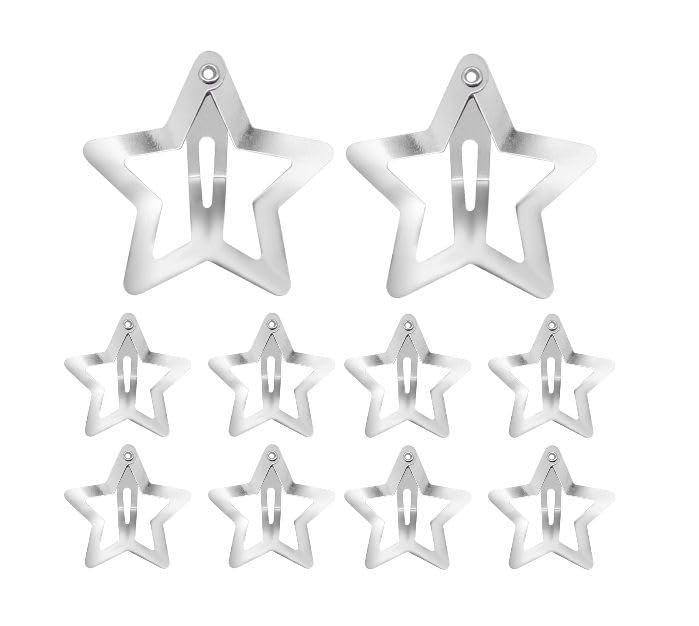 10Pcs Silver Star Snap Hair Clips Y2K Hair Accessories Star Silver Hair Clips Metal Star Hair Barrettes Non Slip Star Hair Accessories for Girls Women