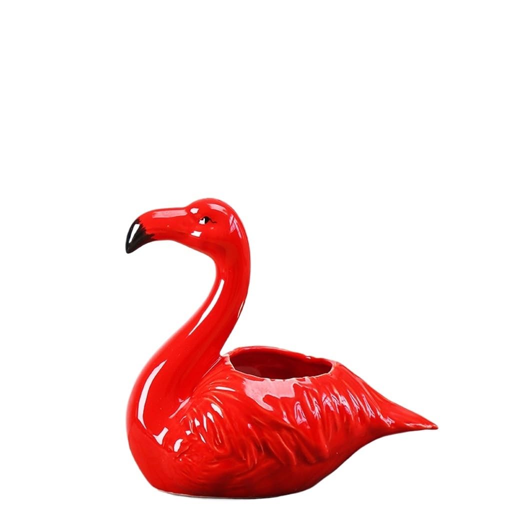 GELASIGE Flower Pots Creative Succulent Flowerpots, Gardening Balcony Table Decorations, Flamingo Ceramic Flowerpots Outdoor Flower Pots(S)