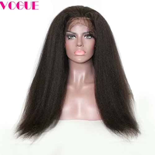 Glueless Full Lace Human Hair Wigs Afro Yaki Kinky Straight Lace Front Wig Brazilian Coarse Hair for Black Women (18"LaceFrontWig)