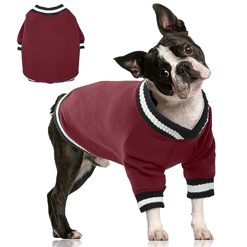 FUAMEY Dog Pullover Sweatshirt，Dog Winter Sweaters Warm Clothes Vest Thick Puppy Soft Pet Fleece Sweater Cute Doggie Boy Girl Outfit for Small Medium Dogs Wine-red L, Large(chest:26.7in) Lar