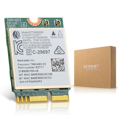 EDUP WiFi 7 Card BE6500 M.2 2230 Wi-Fi 7 Wireless Network Card for Laptop, Bluetooth 5.4 Tri-Band 6G/5G/2.4Ghz OFDMA 802.11be, Compatible with Intel/AMD Windows 11 (64-Bit) and Linux Kernel 6.7+