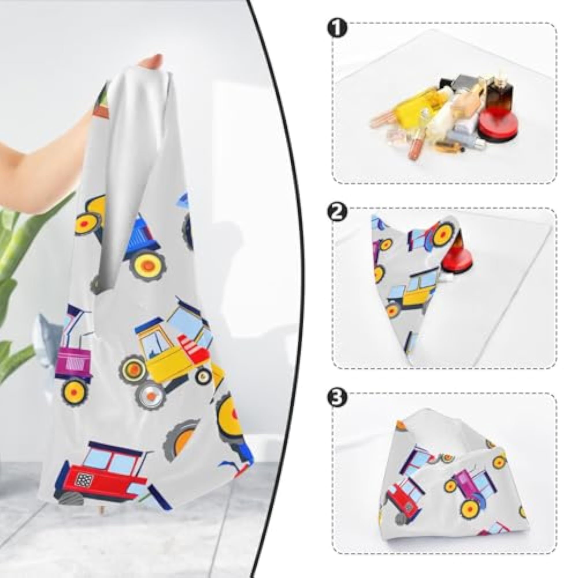 Colorful Tractors Self Adhesive Cloth for Makeup and Travel
