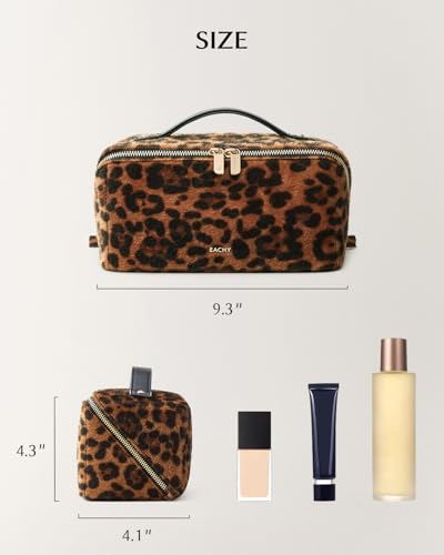 Image of EACHY Travel Makeup Bag, Large Capacity Cosmetic Bag for Women, Waterproof PU Leather, Flat Open Portable Toiletry Bag for Skincare, Brushes & Travel Essentials