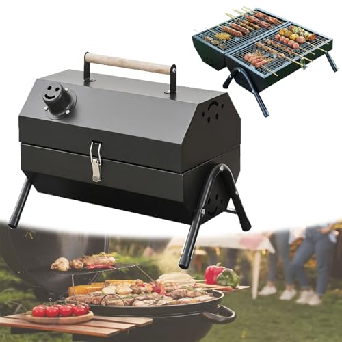 Barbecue de table de bureau for fumoir d'extérieur, barbecue au charbon de bois durable, barbecue portable en acier robuste, petit barbecue au charbon de bois for intérieur et extérieur(Black)