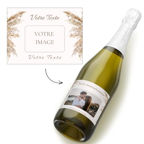 Étiquettes champagne personnalisées pour bouteilles (lot de 6) - ajoutez votre photo et textes - étiquette personnalisée - cadeau unique - anniversaires -...