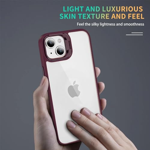 Image of Vaku Luxos Thermoplastic Polyurethane Lens Flip Back Cover For iPhone 15 Plus Stand Holder Back Case With Lens Guard Scratch Resistant Slim Thin Military-Grade Protection-Cherry