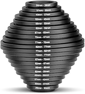 Neewer 20 Pieces Anodized Black Metal Stepping Adapter Ring Kit: 10 Pieces Step-up