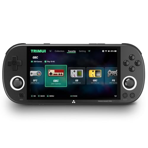 TRIMUI Smart Pro Handheld Game Console, Mini Player Compatível Com Mais De 20 Formatos Jogos E Tela Alta Definição Ips 5', Console Videogame Portátil (Preto 128G)