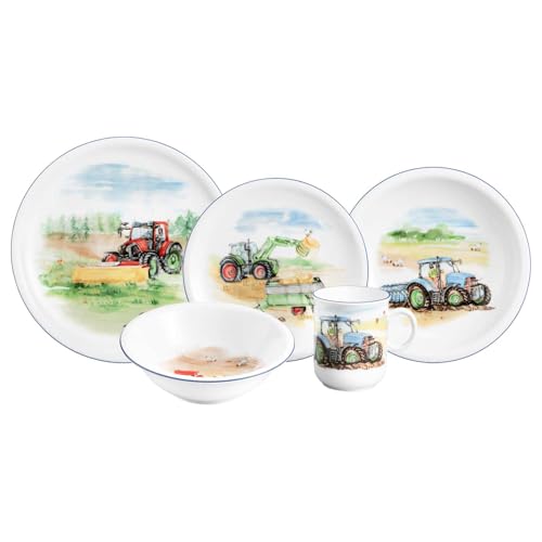 Seltmann Weiden Compact Service de vaisselle pour enfant 5 pièces - Assiette, bol et gobelet - Service pour enfants avec motifs colorés - Porcelaine - Mon tracteur