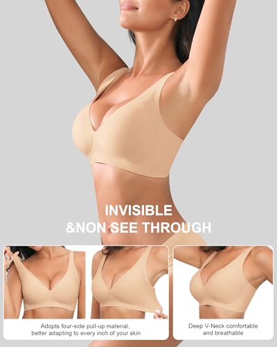 Image of Xcutting Bra for Women Wireless No Underwire Seamless Full Coverage Deep V Bralettes Everyday Comfortable Soft
