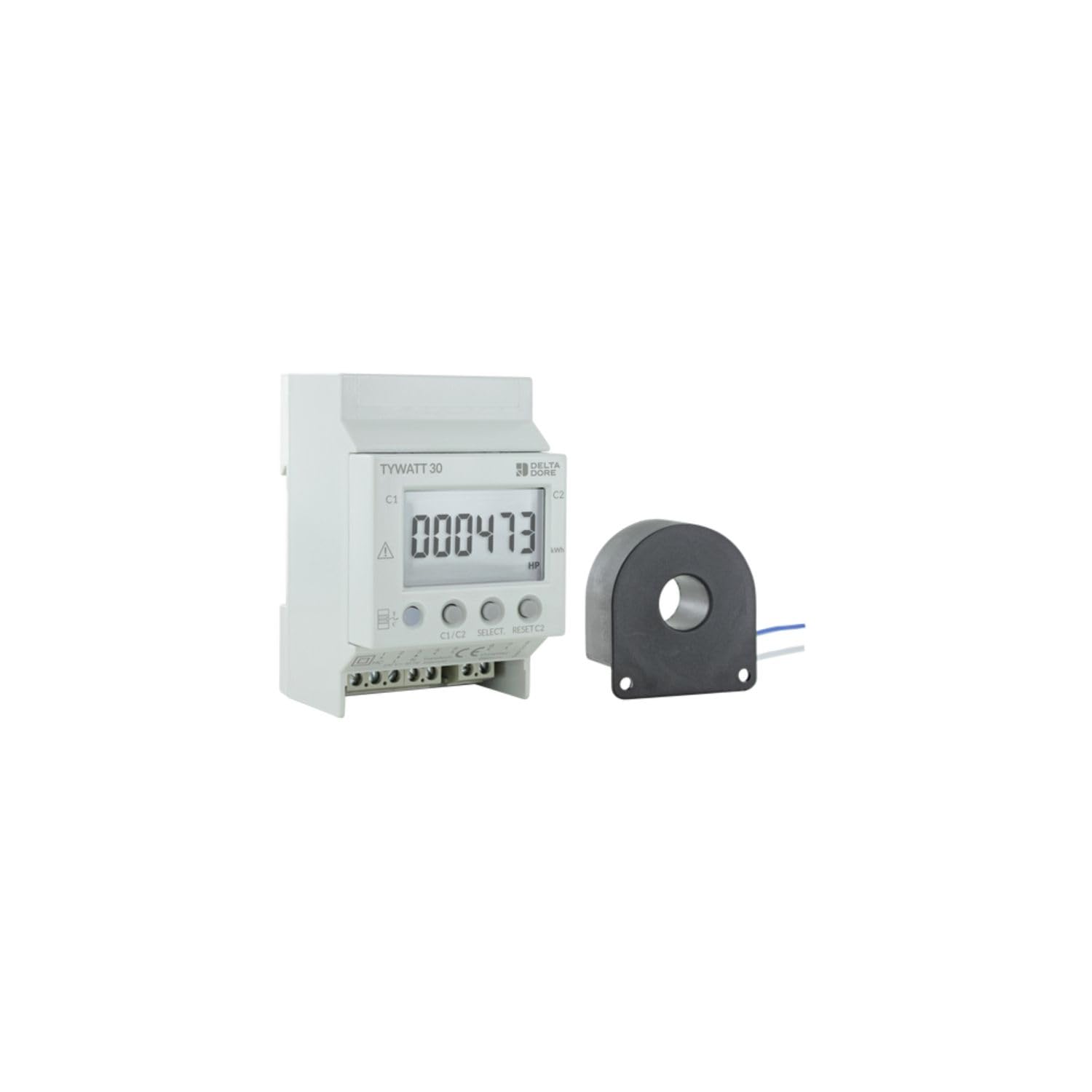 Compteur d'energie monophasé 230V Delta Dore Tywatt 30-90A - Double tarif (heures creuses/pleines)