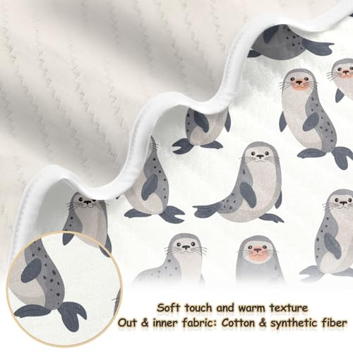 Image of Cute Fur Seal Baby Swaddle Blanket for Boys and Girls, Muslin Baby Receiving Swaddle Blanket, Soft Cotton Nursery Swaddling Blankets for Newborn Toddler Infant