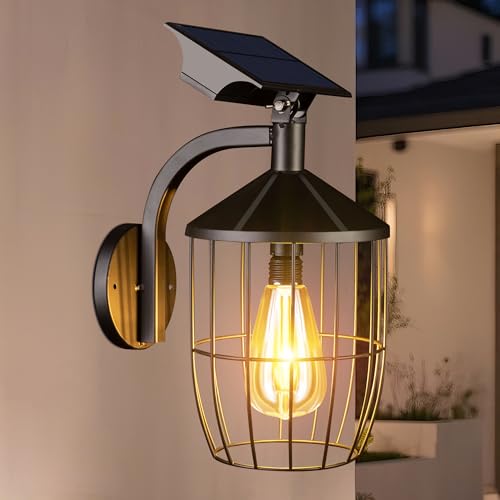 Lanterne murale extérieur solaire en métal avec éclairage étanche de jardin