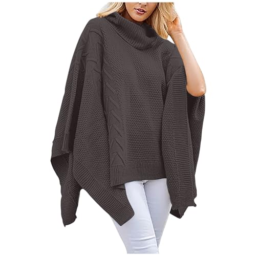 Womens Plus Size Poncho Sweater Oversized Chic Turtleneck Batwing Sleeve Asymmetric Knitted Pullover Shawl Wrap Cape