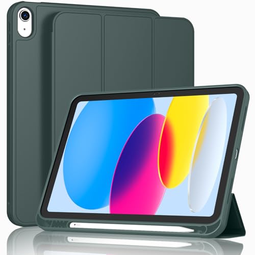 ToaPoia Case for iPad (A16) 11 Inch 2025/iPad 10th Generation 10.9 Inch 2022, Slim Trifold Stand Protective Cover with Pencil Holder and Soft TPU Back,Support Auto Sleep/Wake (Midnight Green)