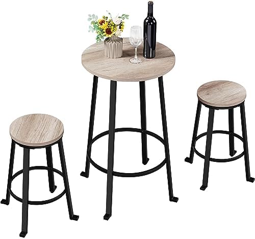 Yaheetech 3 Piece Bar Table and Chairs Set High Top Pub Table with 2 Stools Compact Breakfast Bistro Style Table Set for Dining Room, Restaurant, Gray