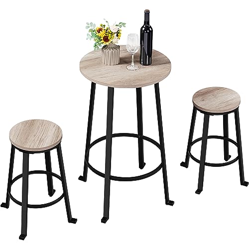 Yaheetech 3 Piece Bar Table and Chairs Set High Top Pub Table with 2 Stools Compact Breakfast Bistro Style Table Set for Dining Room, Restaurant, Gray