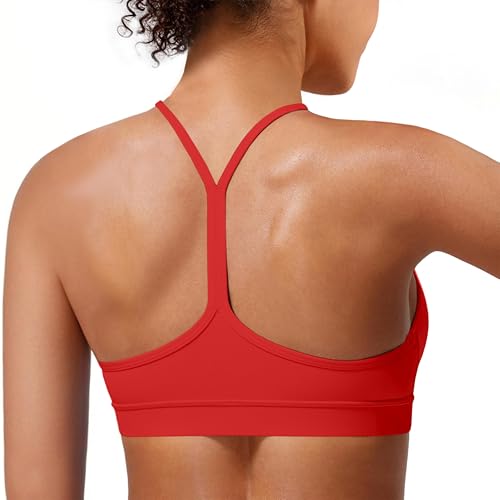 Image of Padded Y-Back Sports Bra for Women - Racerback Low Impact Spaghetti Strap for Yoga Workout Top