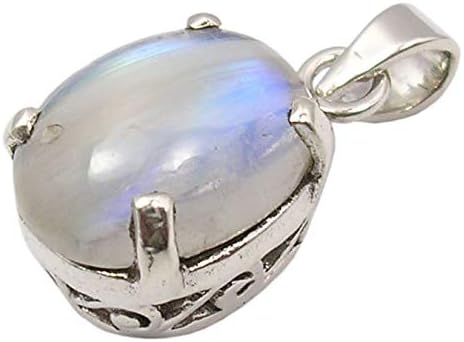 Solid Sterling Silver Genuine Cab Rainbow Moonstone Pendant 2.5 cm