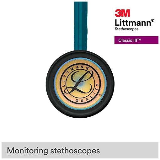 3M Littmann Classic III Monitoring Stethoscope, Rainbow-Finish, Caribbean Blue Tube, 27 inch, 5807 - Image 4