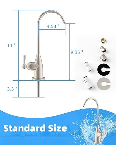 Image of Hibbent Drinking Water Faucet for Bar and Kitchen Sink, Stainless Steel Reverse Osmosis RO Faucet for Under-Sink Filtration System, Brushed Nickel Finish