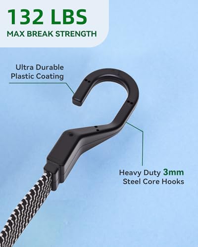 Image of 24 inch Flat Adjustable Bungee Cords with Hooks, 3X Faster to Adjust the Length