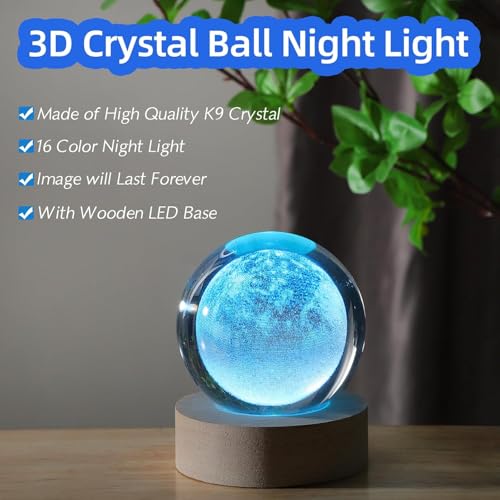 Image of Hamsa Magical Crystal Ball Night Light, LED Color-Changing Globe Lamp, Crystal Ball Lamp, Desktop Decorative Mood Light (16 Color Moon)