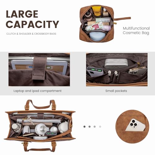 LOVEVOOK Vintage Leather Laptop Tote