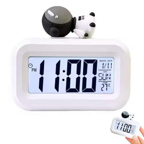 Bonito reloj despertador digital, LED y espejo, pantalla grande, alarma electrónica, datos, hora, calendario, temperatura, para dormitorio (astronauta)