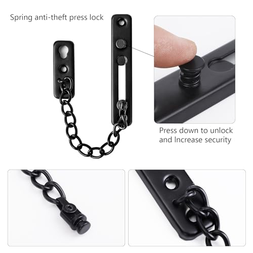 Door Chain Lock Türkette Sicherheitsschloss Edelstahl Türkettenschloss mit Anti-Diebstahl-Taste für Hotel, Familie, Innentüren, Fenster (Schwarz)