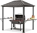 Udorich Enhance Outdoor Cooking with 6x8 Metal Hardtop Grill Gazebo, Durable Steel Roof and Handy Shelves, Dark Brown