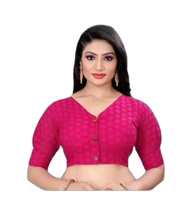 Cotton Blend Hakoba Puff Sleeves Front Open Readymade Stylish Stiched V Neck Blouse for Women|Style - 890 Women's Blouses & Shirts-picture-10