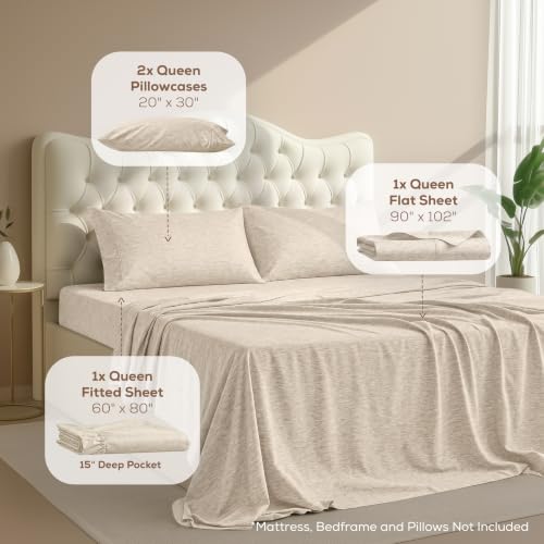 Image of Utopia Bedding Queen Size Sheet Set - 4 Piece Bed Sheets, Soft and Breathable Microfiber, Includes 1 Fitted Sheet, 1 Flat Sheet and 2 Pillowcases - Oeko Tex (Heather Beige)