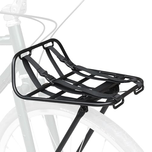FOMAS Bike Front Rack Large Capacity Aluminum Alloy Frame with Adjustable Straps Suitable for Carrying Bag Basket Helmet for Road Bike Cruiser Bike Urban Commuter