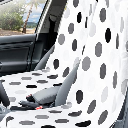 Image of Hahafelt 2 Pack Car Seat Towel Cover with Storage Bag, Black and Gray Dots